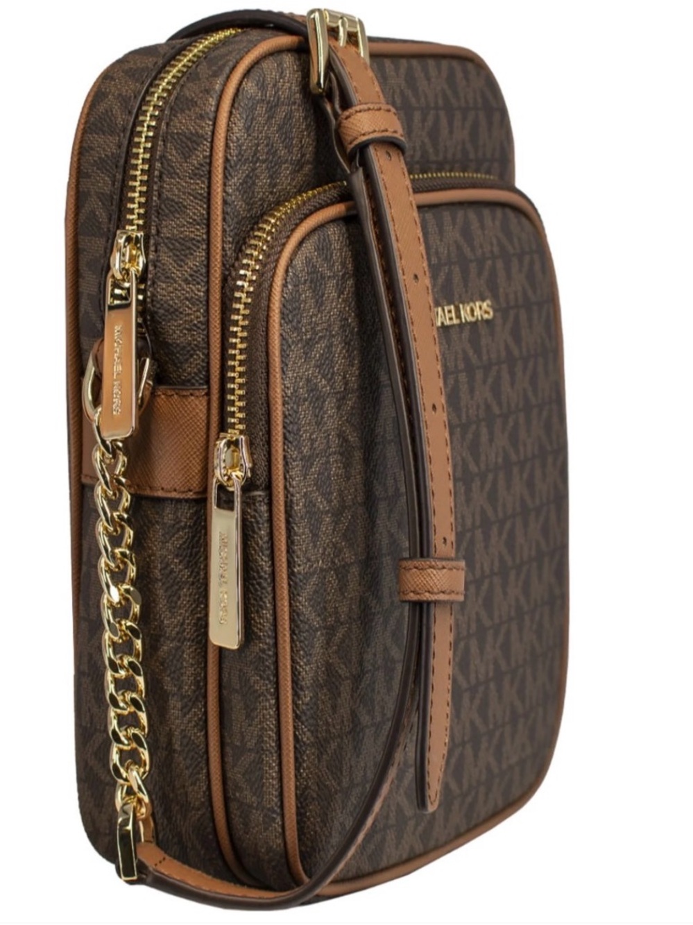 Michael Kors Brown MK Signature Belt Bag with Gold Hardware